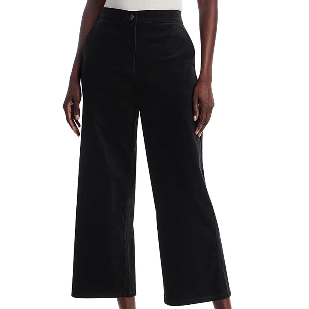 Eileen Fisher Women's Size XL Velveteen Wide Leg Ankle Black Pants NEW